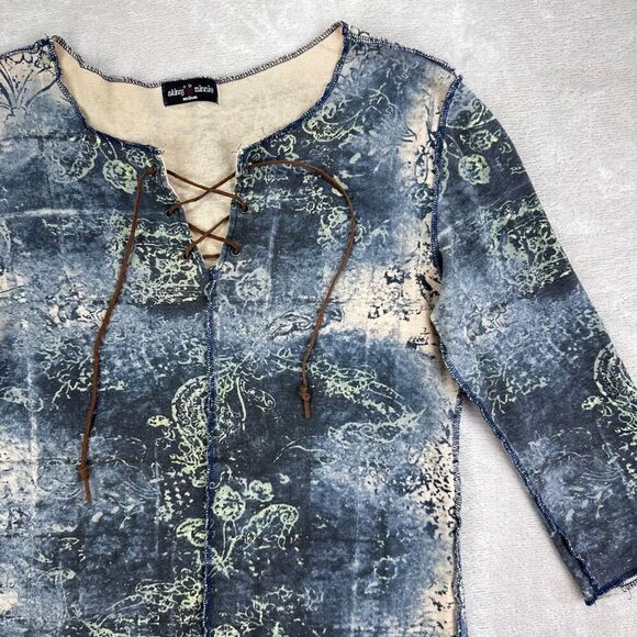 Vintage Skinny Minnie Blouse Women’s M Baby Tee Lace Up Y2K Blue Grunge Fairy - Picture 1 of 9